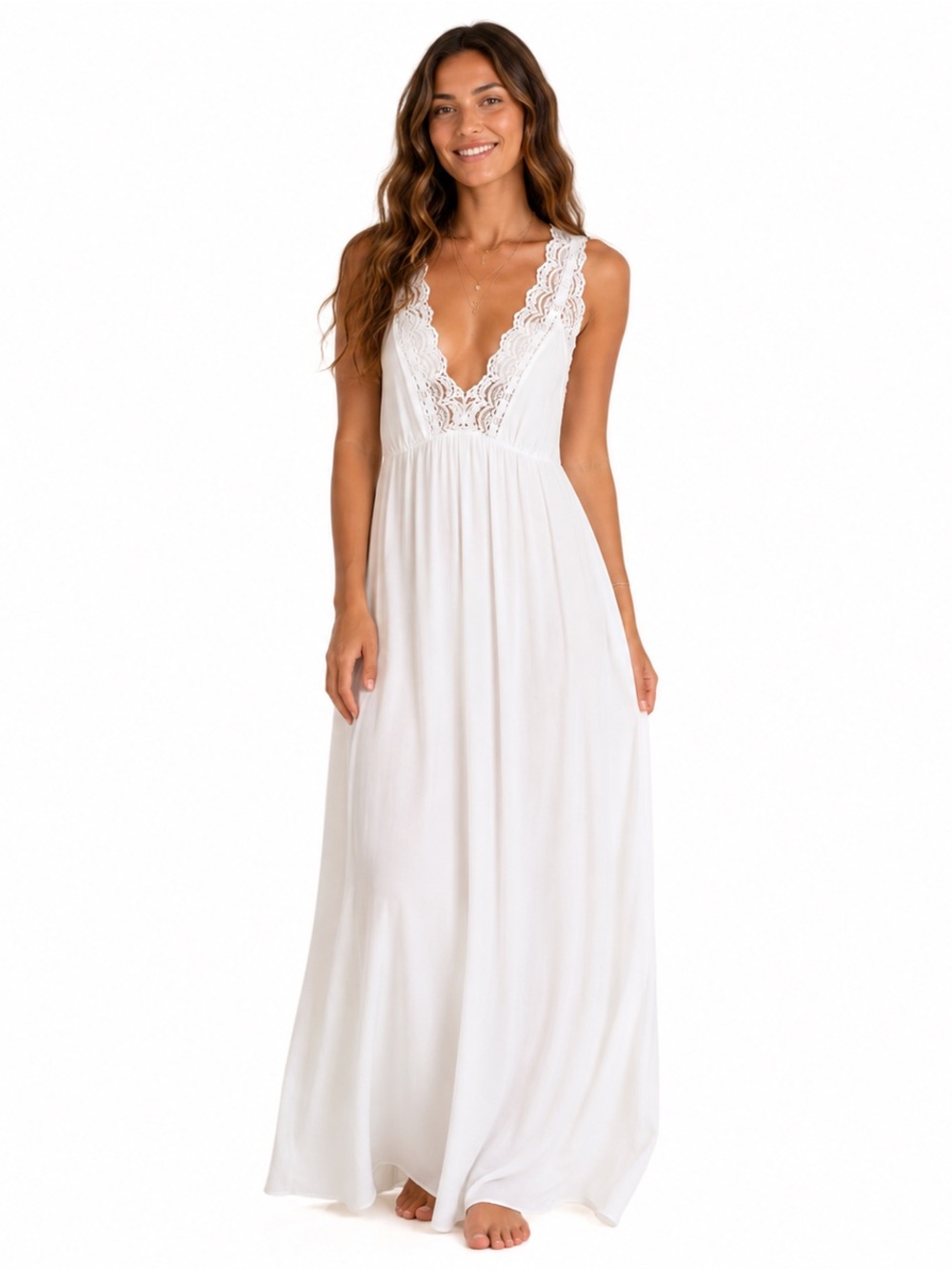 Vtg 70s Lace Nightgown Set Small Maxi Semi-Sheer Slip Dress Fairy Miss Elaine